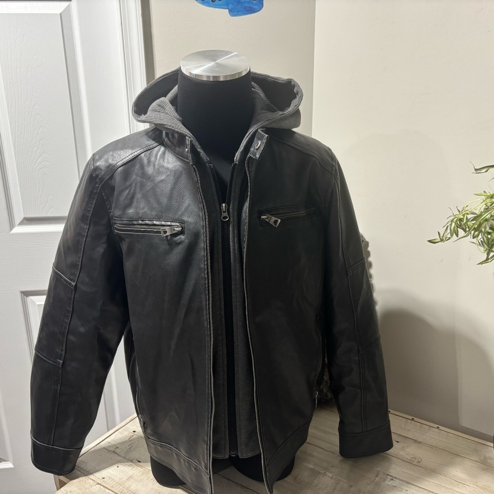 Men’s Guess Dylan Hooded Motorcycle Jacket-Large - Picture 6 of 11